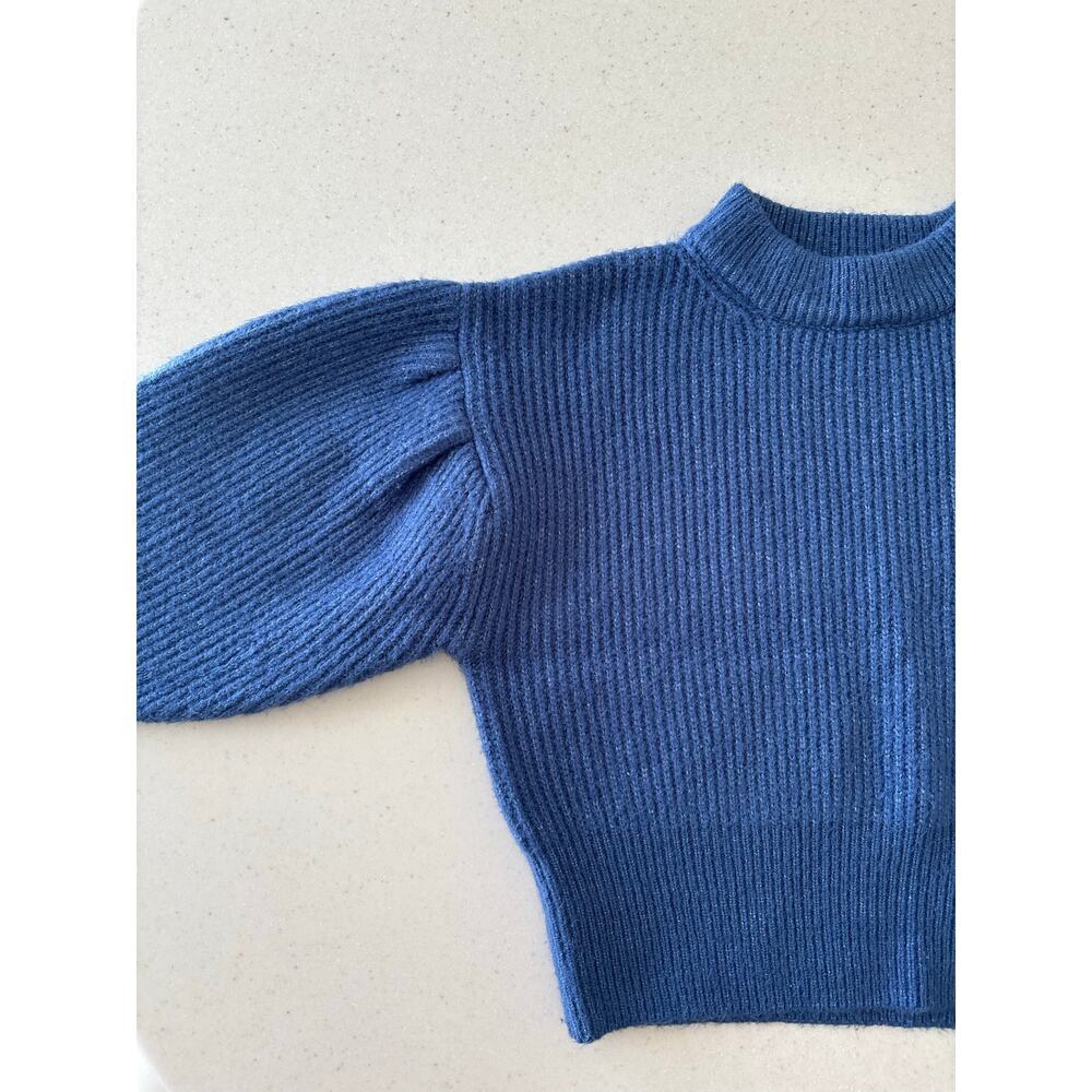 Forever 21 Women’s Blue Mock Neck Cropped Sweater Chunky Knit Pullover - Picture 9 of 15